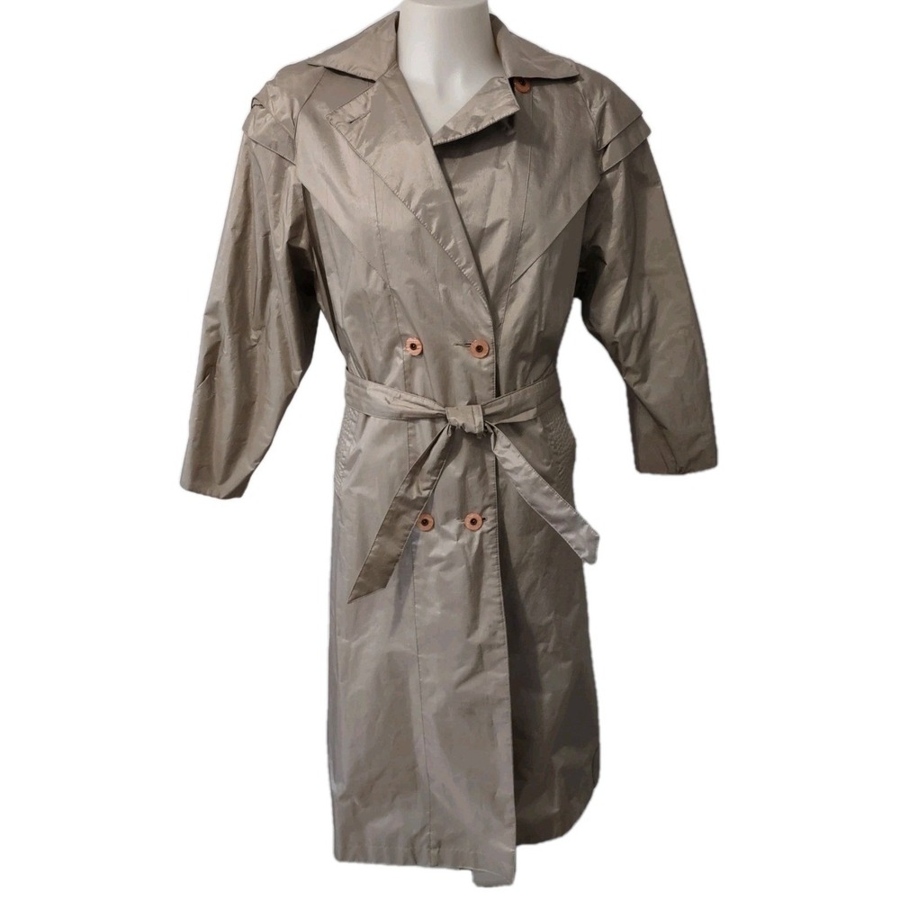 British Mist Trench Coat 12 Women Vintage Retro Gorp Core Champagne Metallic Y2K